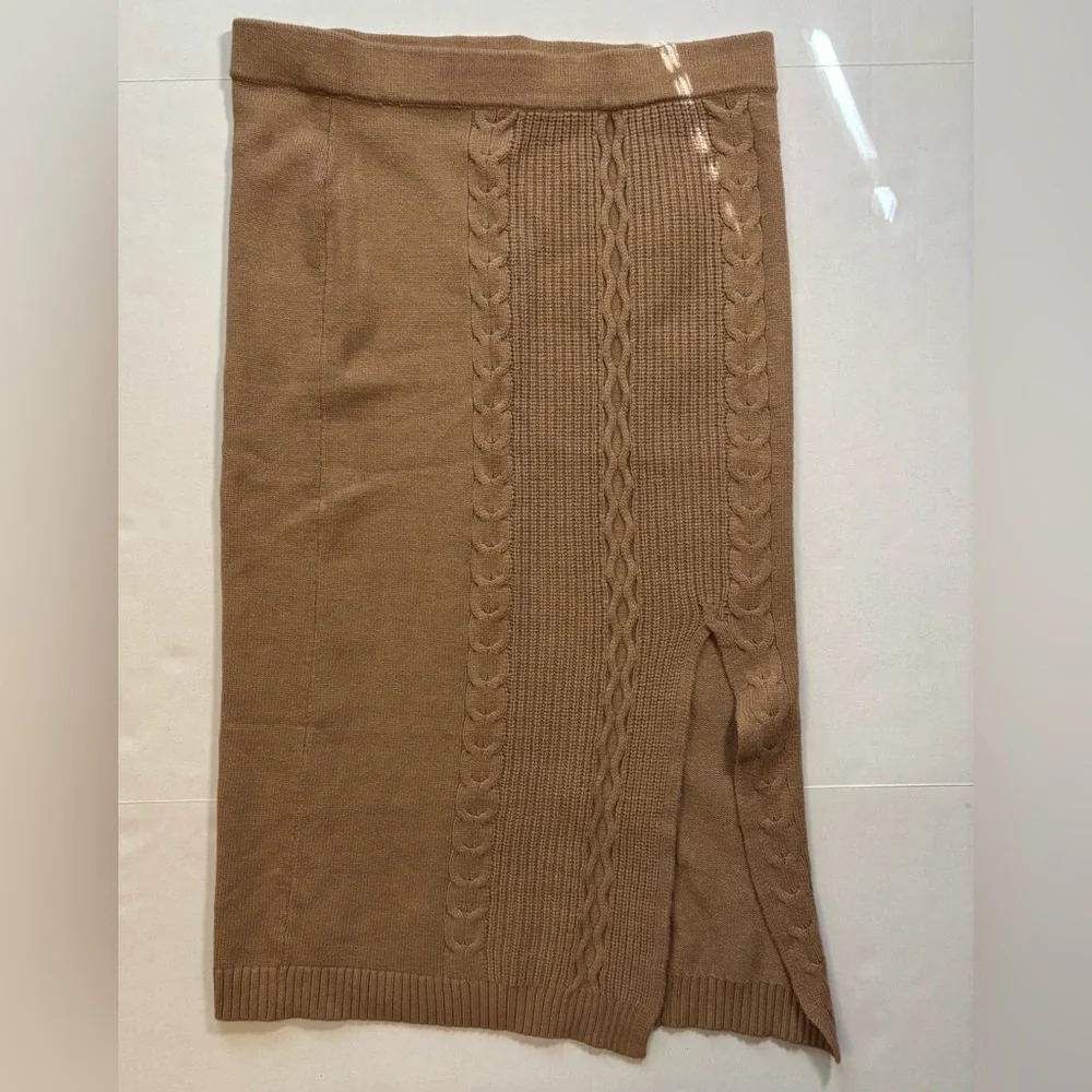 CALVIN KLEIN Jeans Woman’s Cable‎ Knit Midi Skirt Tan sz XL viscose/poly blend